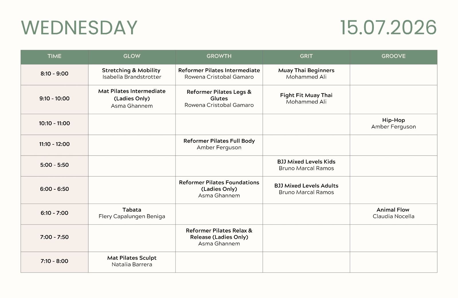 InnerG weekly schedule page 1